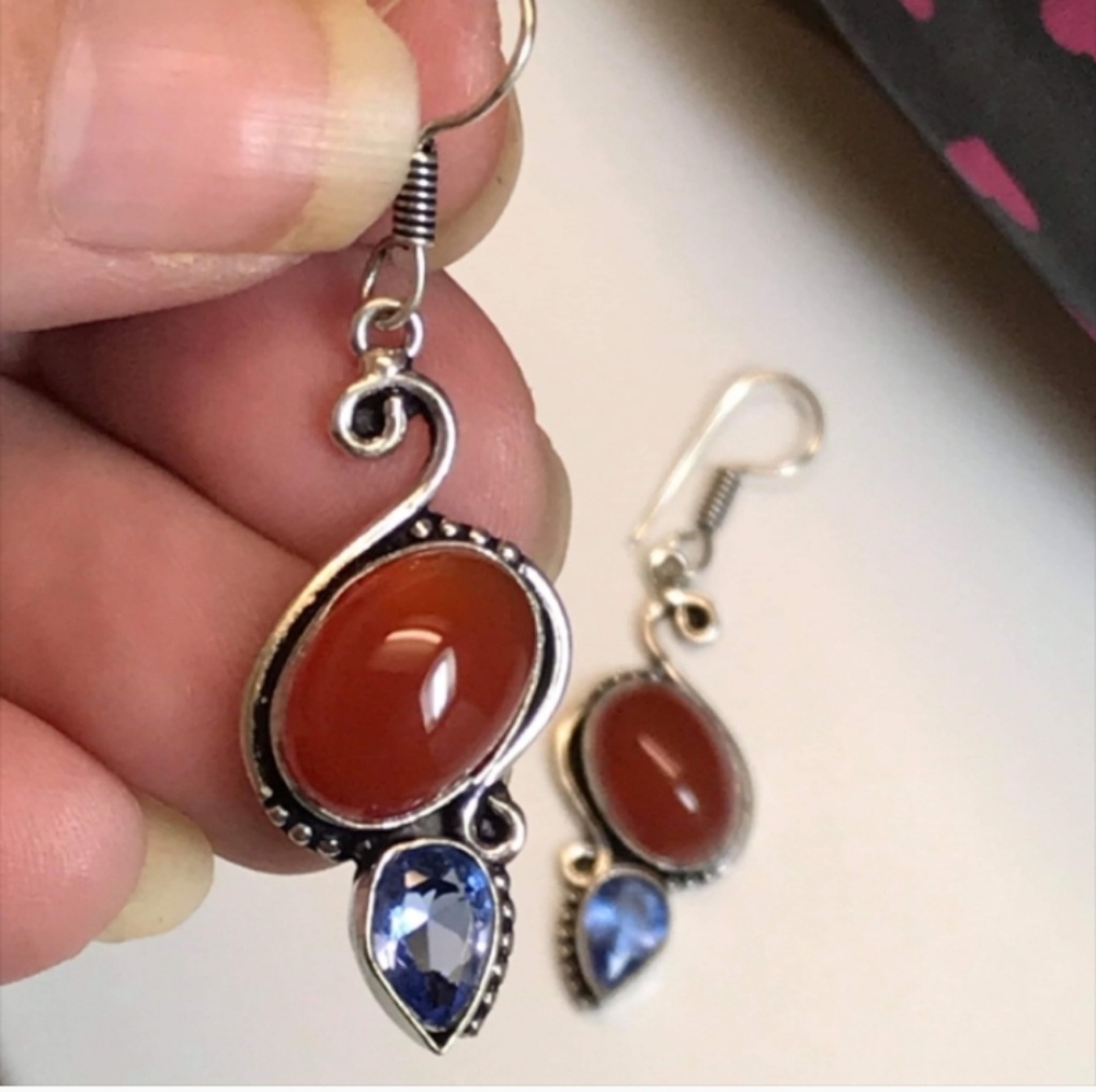 New! Genuine Carnelian + Tanzanite .925 Ornate